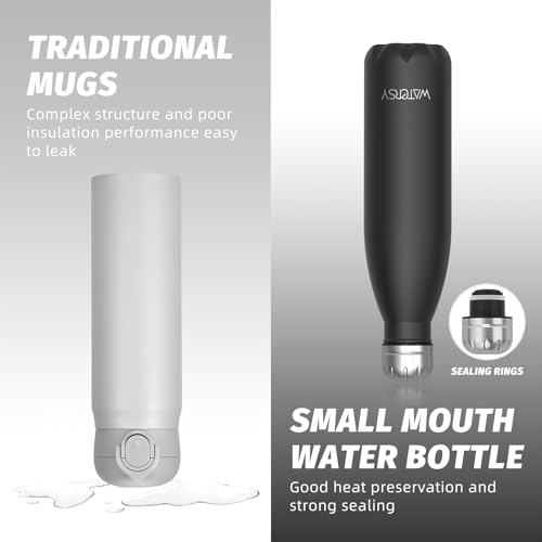 WATERSY Stainless Steel water bottles,17oz/500ml Insulated Water Bottles,Black metal water bottle Keeps Drink Cold and Hot,BPA Free kids water bottles for School,Gym,Travel,Sports - color: Black