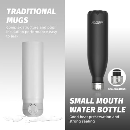 WATERSY Stainless Steel water bottles,17oz/500ml Insulated Water Bottles,Black metal water bottle Keeps Drink Cold and Hot,BPA Free kids water bottles for School,Gym,Travel,Sports - color: Black
