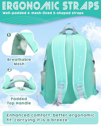 BLUEFAIRY Middle High School Backpack for Boys Girls Large Bookbag with Laptop Compartment Back to School Book Bags for Teens Teenagers Mochilas Escolares para Niños Niñas (Mint Green/Gray, Solid) - color: Mint Green/Gray