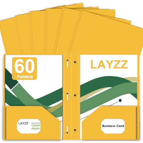 Two Pocket Folders with Prongs, LAYZZ 60 Pack Poly Plastic Folders, Heavy Duty Plastic Folders with Pockets and Prongs, Letter Size, for Offices and Schools (Yellow) - color: Yellow