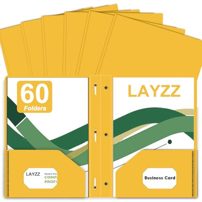 Two Pocket Folders with Prongs, LAYZZ 60 Pack Poly Plastic Folders, Heavy Duty Plastic Folders with Pockets and Prongs, Letter Size, for Offices and Schools (Yellow) - color: Yellow