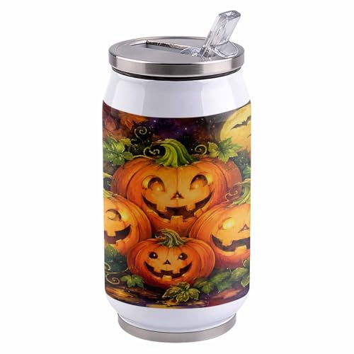 T&H XHome Halloween 14oz Stainless Steel Tumbler with Lid & Straw-Double Wall Vacuum Insulated Travel Mug Vintage Pumpkins Evil Fall Water Bottle Coffee Beverage Drinks Cup - size: 14 Ounces