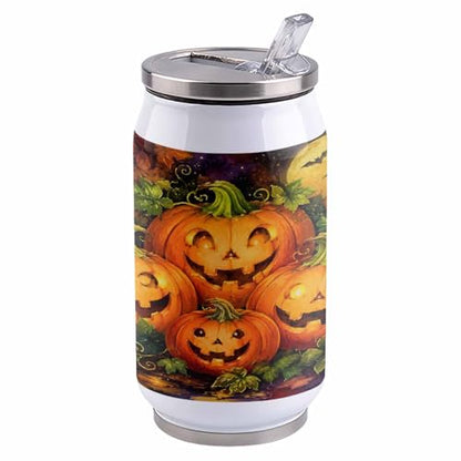 T&H XHome Halloween 10oz Stainless Steel Tumbler with Lid & Straw-Double Wall Vacuum Insulated Travel Mug Vintage Pumpkins Evil Fall Water Bottle Coffee Beverage Drinks Cup - size: 10 Ounces