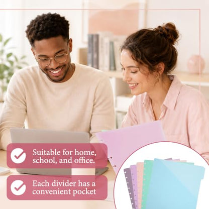 5 Pcs Discbound Dividers with Pockets and Tabs 11" x 9.5" Disc Notebook Binder Inserts Plastic Index Dividers Blank Index Divider for Planner Folder Office School (11 Holes)