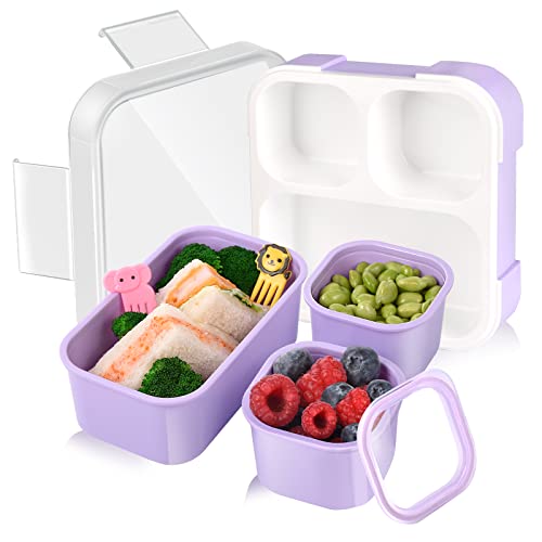 Genteen Bento Box for Kids, Kids Lunch Box with 3 Removable Compartments, Toddler Lunch Box for Daycare, School, Ideal Portion Size for Ages 3 to 7 BPA-Free Dishwasher Safe-Green - Purple - color: 1P-Purple