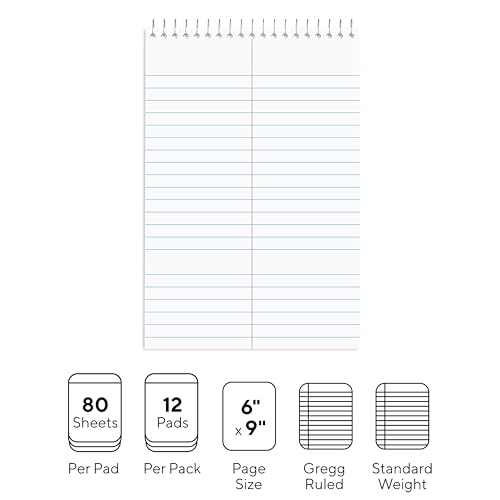 STAPLES Steno Pads, 6” x 9”, Gregg Ruled, White, 80 Sheets/Pad, 24/Carton - size: 24 Pack, style: White Paper