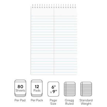 STAPLES Steno Pads, 6” x 9”, Gregg Ruled, White, 80 Sheets/Pad, 24/Carton - size: 24 Pack, style: White Paper
