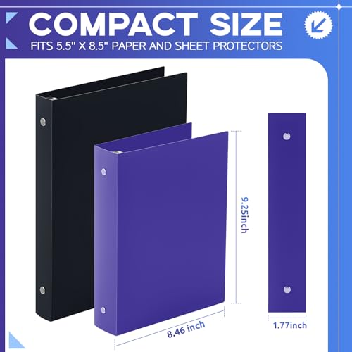 Henoyso 6 Pcs Plastic 1.5 Inch Mini 3 Ring Binders Fits 5.5" x 8.5" Paper, Holds(Capacity 280 Sheets), Flexible Three Round Rings Small Purple A5 Binders Bulk for School, Office Use, Photo Album - color: Purple, size: 1.5 Inch