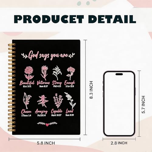 Christian Spiral Notebooks For Women - Bible Study Prayer Journal Dairy With God Says,140 Pages,Hardcover Coil-Bound Subject Notebook College Ruled,Inspirational Gifts For Church Members Journals For Writing, A5(5.8"X8.3") (Black Red) - color: Black Red