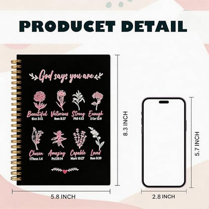 Christian Spiral Notebooks For Women - Bible Study Prayer Journal Dairy With God Says,140 Pages,Hardcover Coil-Bound Subject Notebook College Ruled,Inspirational Gifts For Church Members Journals For Writing, A5(5.8"X8.3") (Black Red) - color: Black Red