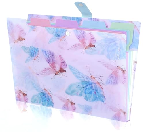 Folder Organizer Expanding File Folder Patternted - Accordion Document Organizer with 5 Pockets and Labels, Waterproof A4/Letter Size for School Office Home (Playful Butterflies) - style: Playful Butterflies