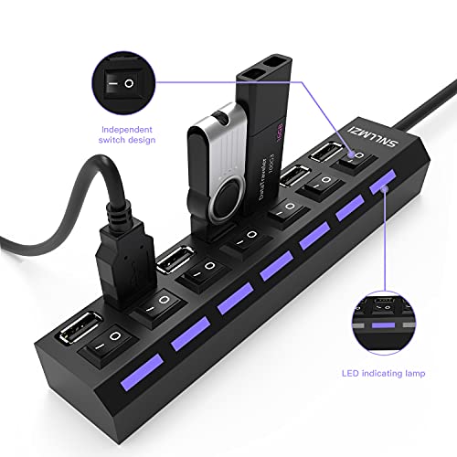USB 허브, 7 포트 USB 2.0 허브 LED 휴대용 고속 아이맥 프로, 맥북 에어, 맥 미니/프로, 서피스 프로, PC 및 노트북과 호환