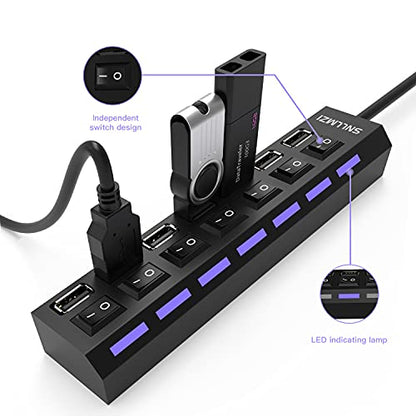USB 허브, 7 포트 USB 2.0 허브 LED 휴대용 고속 아이맥 프로, 맥북 에어, 맥 미니/프로, 서피스 프로, PC 및 노트북과 호환