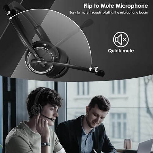 Upgrade ANC & ENC Wireless Headset with Mic for Work(Flip-to-Mute & Dongle) | Headset with Microphone for PC, Bluetooth 5.4 Noise Cancelling Headphones with Mic for Call Center/Home/Computer/Phones