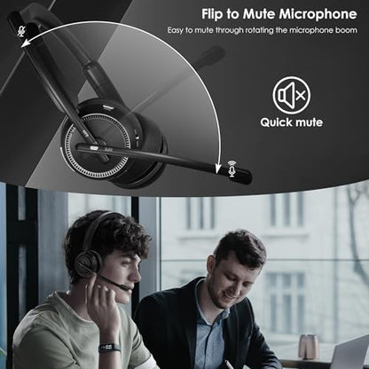 Upgrade ANC & ENC Wireless Headset with Mic for Work(Flip-to-Mute & Dongle) | Headset with Microphone for PC, Bluetooth 5.4 Noise Cancelling Headphones with Mic for Call Center/Home/Computer/Phones