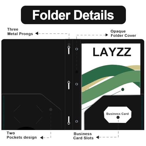 Two Pocket Folders with Prongs, LAYZZ 60 Pack Poly Plastic Folders, Heavy Duty Plastic Folders with Pockets and Prongs, Letter Size, for Offices and Schools (Black) - color: Black