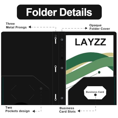 Two Pocket Folders with Prongs, LAYZZ 60 Pack Poly Plastic Folders, Heavy Duty Plastic Folders with Pockets and Prongs, Letter Size, for Offices and Schools (Black) - color: Black