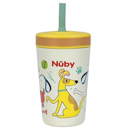 Nuby Thirsty Kids Insulated Toddler Cup with Silicone Flexstraw - 12 oz - Stainless Steel and Leak-Resistant - 18+ Months - Dogs - color: Dogs