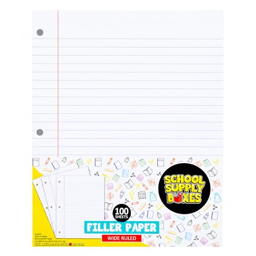 School Supply Boxes | Wide-Ruled Loose Leaf Paper | 24 Pack | 100 Sheets Per Pack, 3-Ring Binder Compatible - color: Wide-Ruled, size: 24 Pack