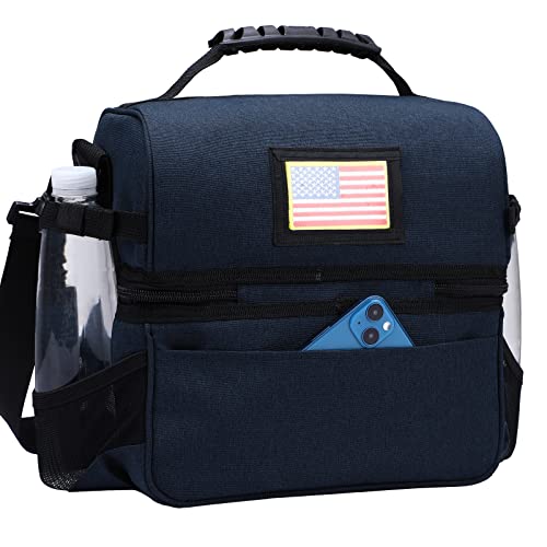 MIER Dual Compartment Lunch Bag Tote with Shoulder Strap for Men and Women Insulated Leakproof Cooler Bag, Dark Blue - color: Navy Blue