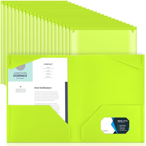 Henoyso 60 Pack Plastic Folders with Clear Front Pockets Bulk Heavy Duty File Folders with 2 Pockets and Card Slot for Student Teacher Back to School Supplies Office Presentation (Fluorescent Green) - color: Fluorescent Green