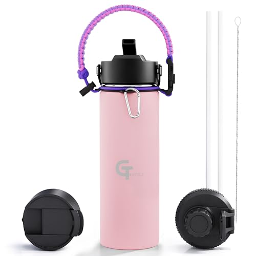 18oz Kids Water Bottle, Insulated Stainless Steel with Straw Lid, 3 Lids, Leakproof, Paracord Handle, BPA-Free for School & Sports (Pink, 18oz) - color: Pink, size: 18oz