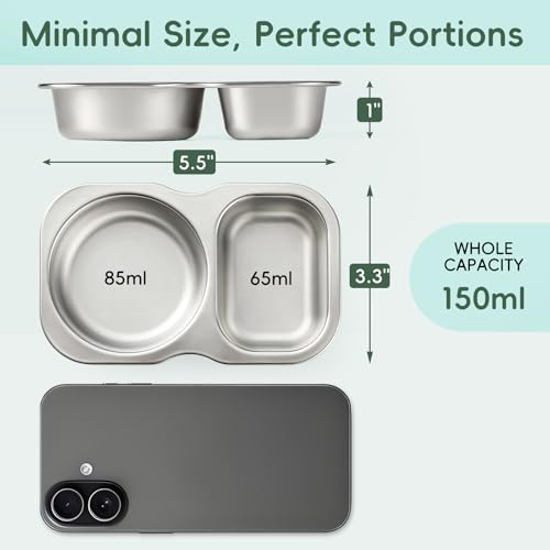 VITEVER 4 Pack Small Stainless Steel 2-Compartment Snack Containers with Lids, Reusable Snack Pack Containers, Lunch Box Accessories,Double Compartment Salad Dressing Containers to Go, 5.3oz - color: 4 Pack