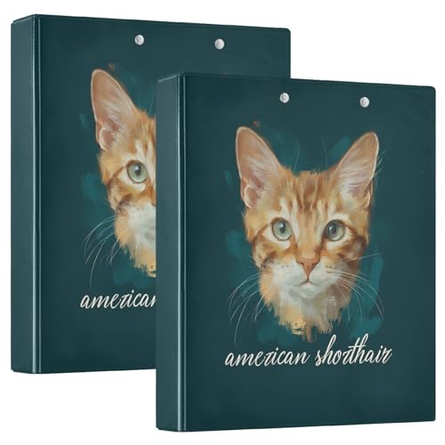Fustylead American Shorthair Cat 3 Ring Binder, D-Rings 1.5" Hardcover Folder, Fits 200 Sheets of A4 Paper, Durable Clipboard & Clean View with Inside Pockets for School Home Office - size: 12.4x10.63x2.36 Inch-1 Pack