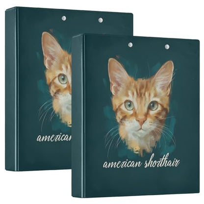Fustylead American Shorthair Cat 3 Ring Binder, D-Rings 1.5" Hardcover Folder, Fits 200 Sheets of A4 Paper, Durable Clipboard & Clean View with Inside Pockets for School Home Office - size: 12.4x10.63x2.36 Inch-1 Pack