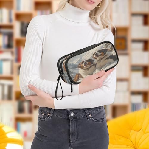 ALAZA Winter Bernard Large Pencil Case, Pen Pouch Pencil Bag with 3 Compartments Pen Holder Organizer Stationery Bag - color: Bernard