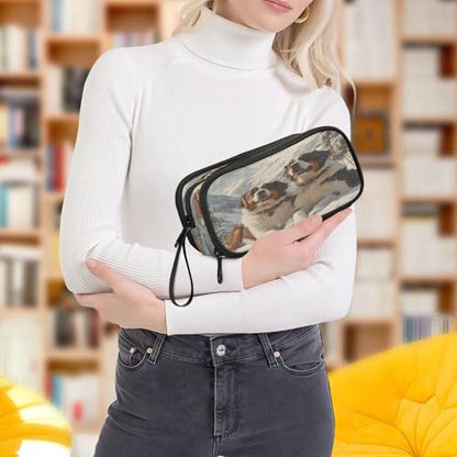 ALAZA Winter Bernard Large Pencil Case, Pen Pouch Pencil Bag with 3 Compartments Pen Holder Organizer Stationery Bag - color: Bernard