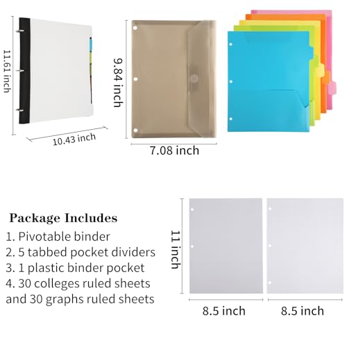 Pivotable Refillable Notebook, 3 Ring Binder Notebooks 1 Inch, Notebook with Dividers and Pockets, Folder Notebook, Flexible Binder, Soft Binders 3 Ring, Foldable Binder- White - color: 1 Pcs White