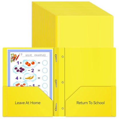 30 Pcs Home School Folders with Clear Front Pocket and 3 Prong, 2-Pocket Classroom Communication Folder Take Home Plastic Folders Homework Parent Teacher Folder for Kid Student (30, Yellow) - color: Yellow