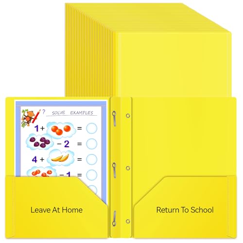 30 Pcs Home School Folders with Clear Front Pocket and 3 Prong, 2-Pocket Classroom Communication Folder Take Home Plastic Folders Homework Parent Teacher Folder for Kid Student (30, Yellow) - color: Yellow