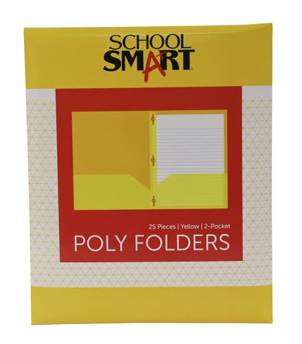 School Smart 2-Pocket Poly Folders with Fasteners, Yellow, Pack of 25 - color: Yellow, style: Fasteners