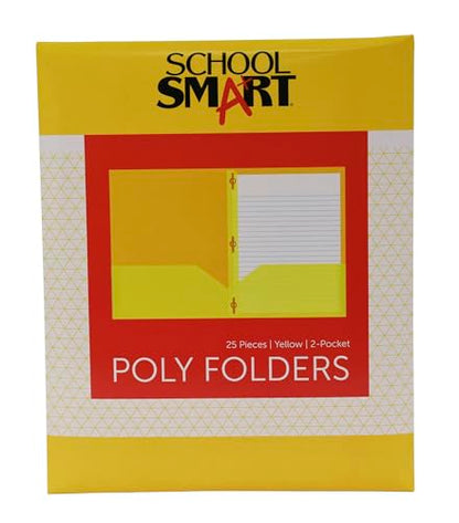 School Smart 2-Pocket Poly Folders with Fasteners, Yellow, Pack of 25 - color: Yellow, style: Fasteners