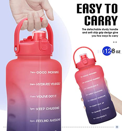 HydroPal 1 Gallon Water Bottles with Straw, 128 oz Water Bottle BPA Free Innovative 2-IN-1 Lid Gym Bottle with Times to Drink Motivational, Large for Sports Fitness Camping Water Jug （13.8X5.5 inch） - color: Fabled Sunset