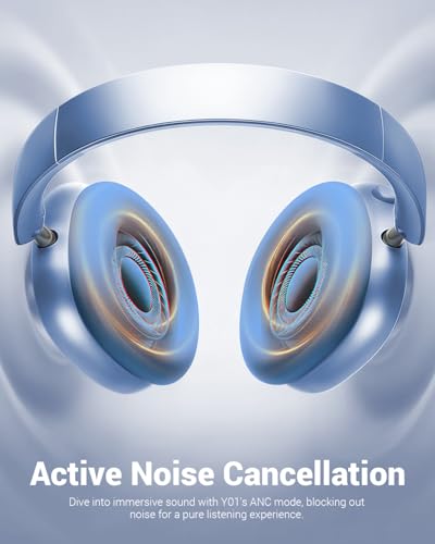 Wentronic Y01 Wireless Noise Canceling Headphones Bluetooth 5.3 Over Ear Headphones with Microphone, Hi-Res Audio, 48H Playtime, Foldable Comfortable Earpads,Compatible with iOS,Android,PC, Blue - color: Blue
