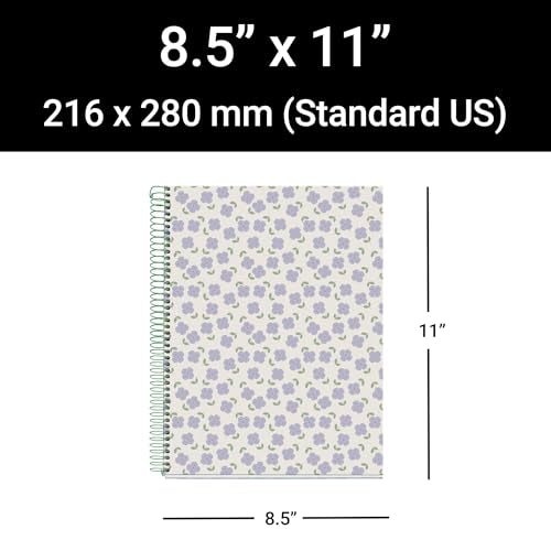 Miquel Rius M Fashion 4 Subject Notebook, Lined 11" x 8.5" Heavyweight Paper, 120 Sheets (Subjects Separated by color), 3 Hole Punched, Micro-Perforated, Violets Cover