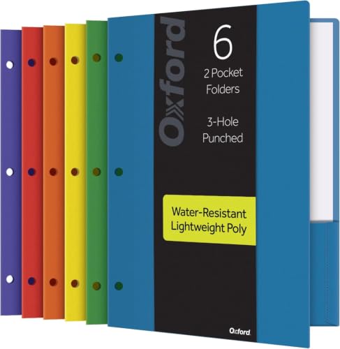 Oxford 2 Pocket Folders, Plastic Portfolio, Folder for School and Office,2-Pocket Paper Organizer,3 Hole Punch,Letter Size, Asst.Colors (Blue,Green,Yellow,Orange,Red, Purple),6Count(14187)(Pack of 8) - size: Letter Size (Pack of 8)
