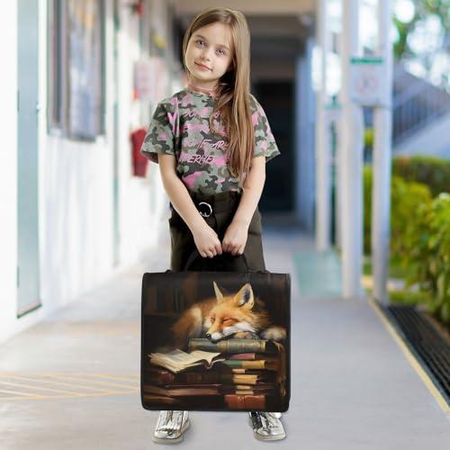 Fox Cartoon Print Custom Zipper Binder Bag 3 Ring with Shoulder Strap & Handle Personalized Binder Bag Expandable File Folder for School - color: Multi-fox Cartoon