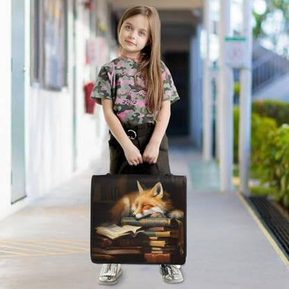 Fox Cartoon Print Custom Zipper Binder Bag 3 Ring with Shoulder Strap & Handle Personalized Binder Bag Expandable File Folder for School - color: Multi-fox Cartoon