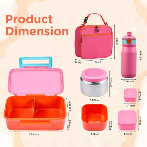 JXXM Bento Lunch Box for Kids With 8oz Thermo, Leakproof Bento Box with with 2 Compartments, Insulated Bottle, Lunch Bag, BPA Free Dishwasher Safe for School Girls Boys (Pink) - color: Pink 01