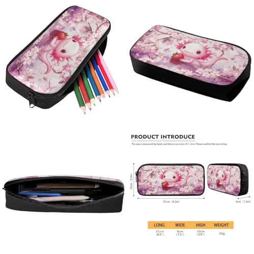 Pink Axolotl Kids Backpack Set of 3 with Lunch Box Pencil Case Portable Lunch Bag Multifunctional Pencil Case Cute Book Bag Elementary School Boys and Girls - color: Cute Axolotl Pattern
