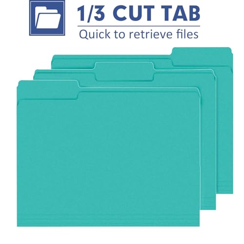 File Folder, PANDRI 120 Pack File Folder, 1/3 Cut Tab, Letter Size, Filing Folder for Office School Business, Aqua - color: Aqua