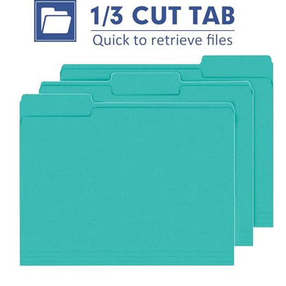 File Folder, PANDRI 120 Pack File Folder, 1/3 Cut Tab, Letter Size, Filing Folder for Office School Business, Aqua - color: Aqua