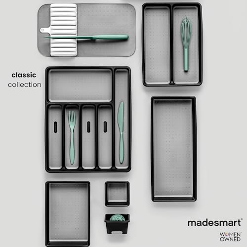 madesmart 4 Compartment Drawer Organizer, Multi Purpose Storage for Utensils, Office Tools, Cords, & Small Household Items, Tech Accessories, Arts & Crafts Supplies, Non Slip Lining, Granite