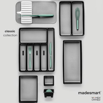 madesmart Classic 13 x 4 Long Storage Bin, Granite | non slip feet, rounded corners, open compartment, soft grip lining, utensils tools supplies, office craft items, woman owned - size: Medium Narrow