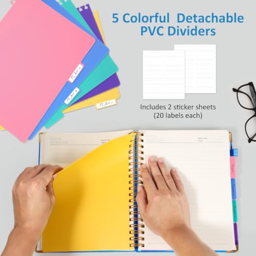 Hardcover Spiral Notebook Journal with Removable PVC Dividers - 8'' x 10'' Large 300 Page B5 Hardcover Leather College Lined Journals Notebook for Work Note Taking Office Home School Supplies, Lake blue - color: lake blue