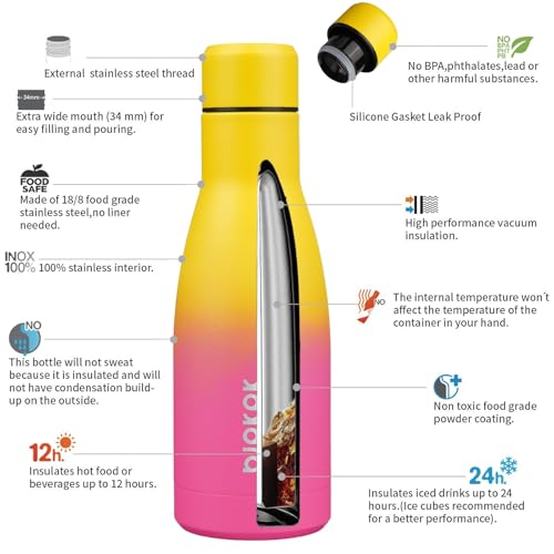 BJPKPK 12oz Water Bottles Stainless Steel Double Wall Vacuum Insulated Small Water Bottles for Travel,Rainbow - color: Rainbow, size: 12 Ounces